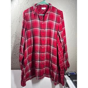 J. Jill Women Red Black Plaid Button‎ Front Tunic Swing Top Pockets Size Medium